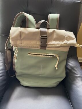 Roll-Top Backpack in Sage Green and Cream